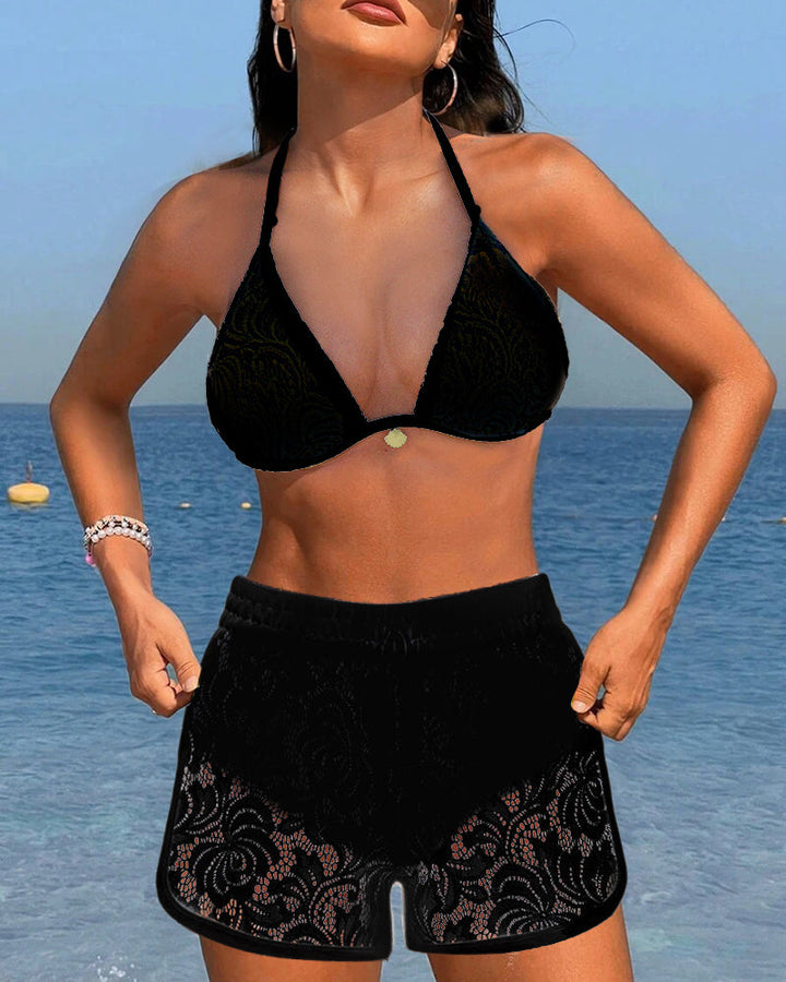 Lena | Elegantes einfarbiges Bikini-Set mit Spitze