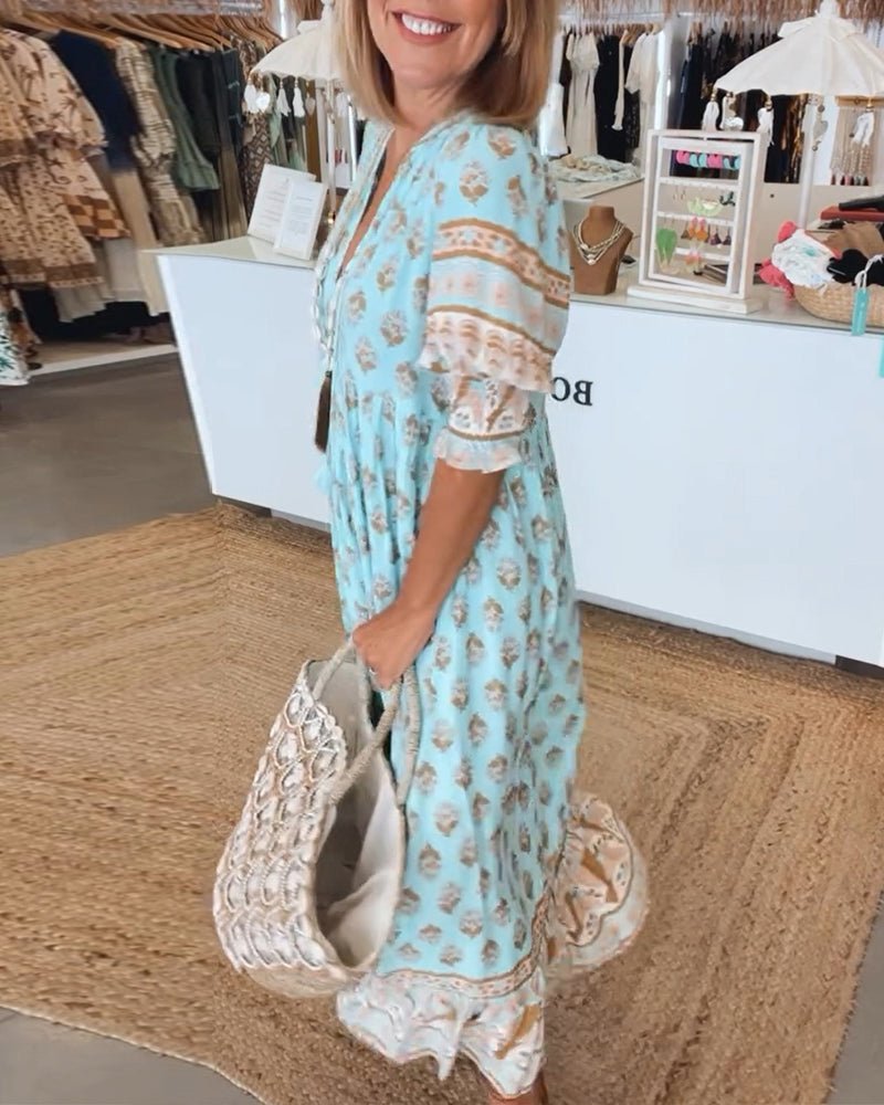 MANA | MIDI-KLEID MIT FLORALEN MUSTERN UND V-AUSSCHNITT