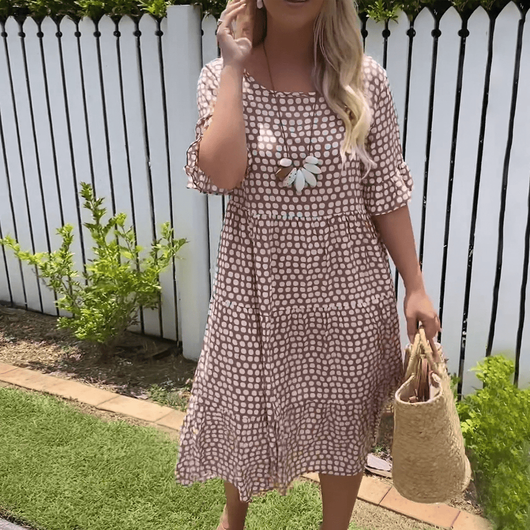 ZORA | MIDI-KLEID MIT KURZEN ÄRMELN IN SAND