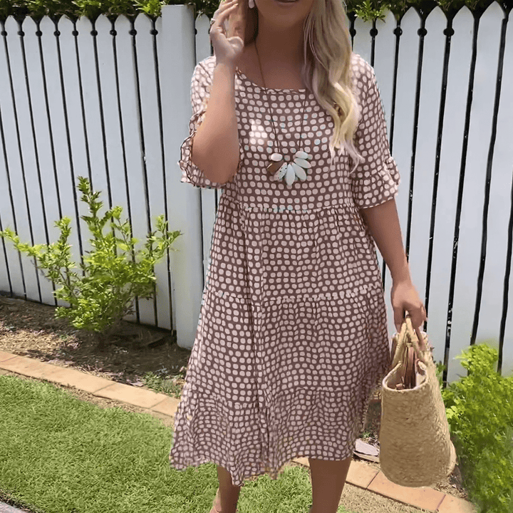 ZORA | MIDI-KLEID MIT KURZEN ÄRMELN IN SAND