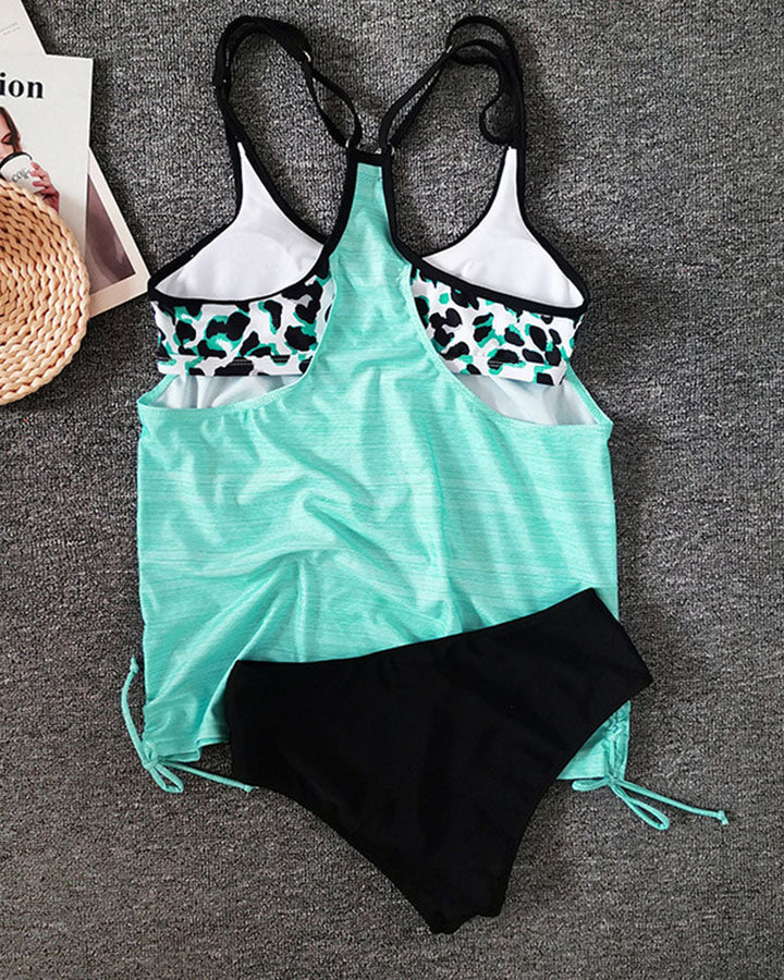 Sophie | Einfarbiger Tankini mit Leopardendruck