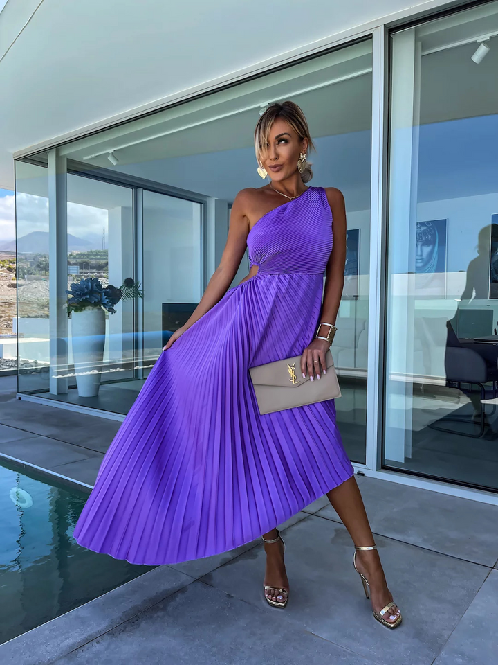 ELLA | One-Shoulder Plissee Midikleid für Hochzeitsgäste