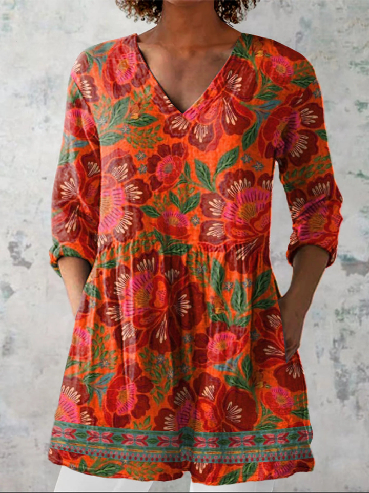Cordula | Lange Bluse mit V-Ausschnitt