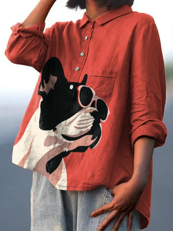 Paula | Legeres T-Shirt mit dekorativem Französische-Bulldogge-Motiv