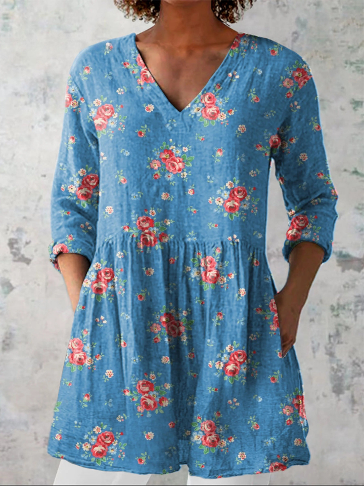 Mechthild | Lange Bluse mit V-Ausschnitt