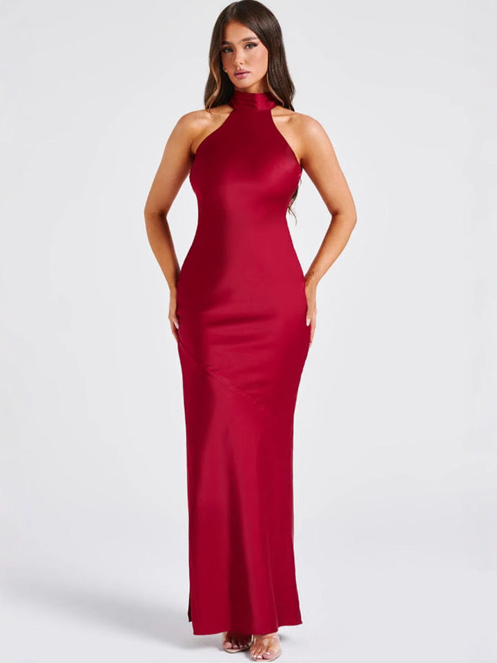 ZEYNEP | Elegantes Satin Maxikleid mit Halter-Ausschnitt