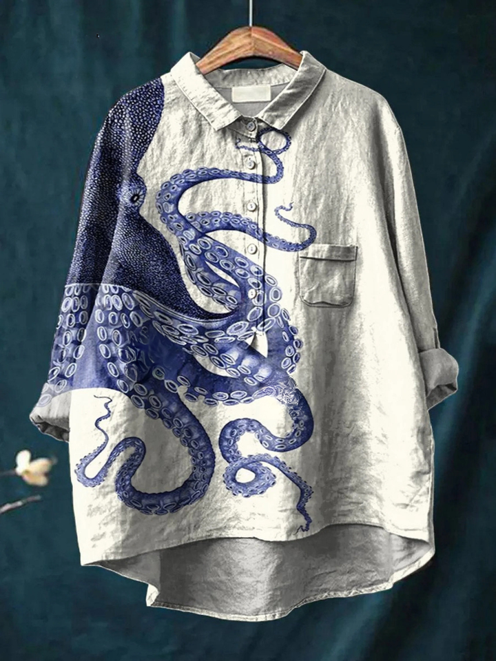 Lotte | Legeres T-Shirt mit Oktopus-Tentakelkunst