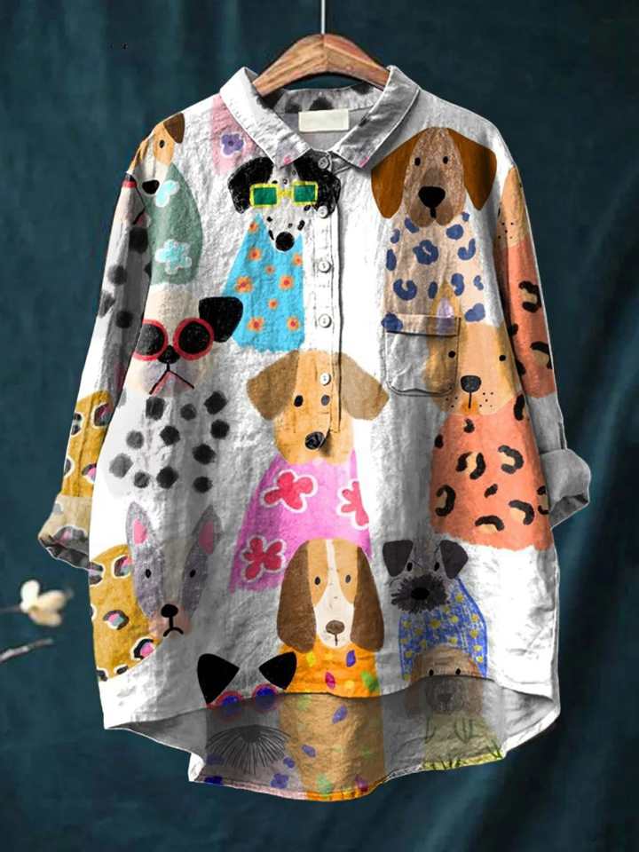 Ida | Legere Bluse mit farbenfrohem Cartoon-Hund