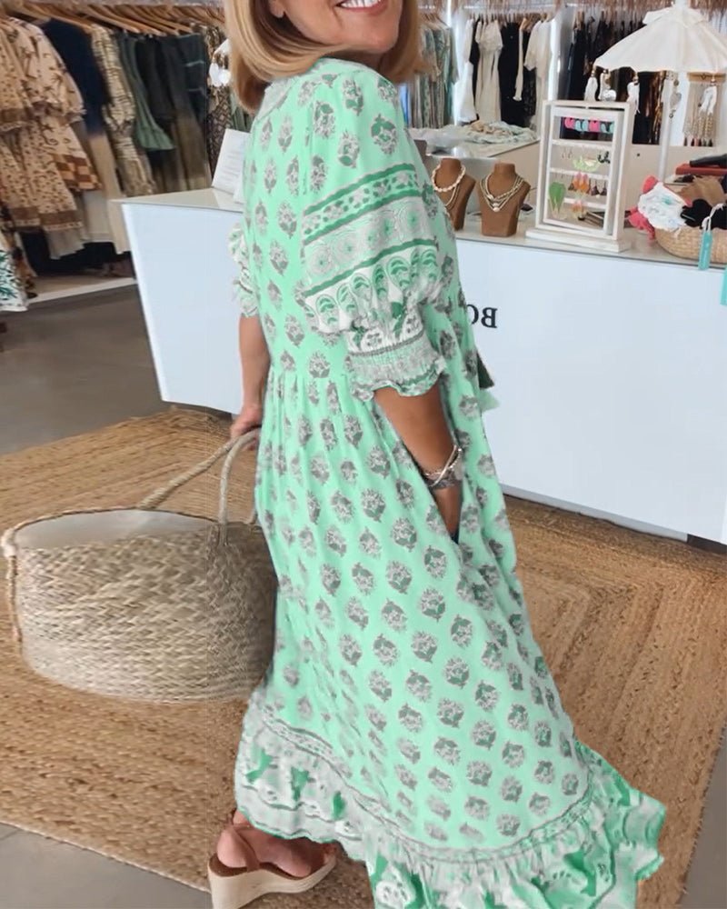 MANA | MIDI-KLEID MIT FLORALEN MUSTERN UND V-AUSSCHNITT