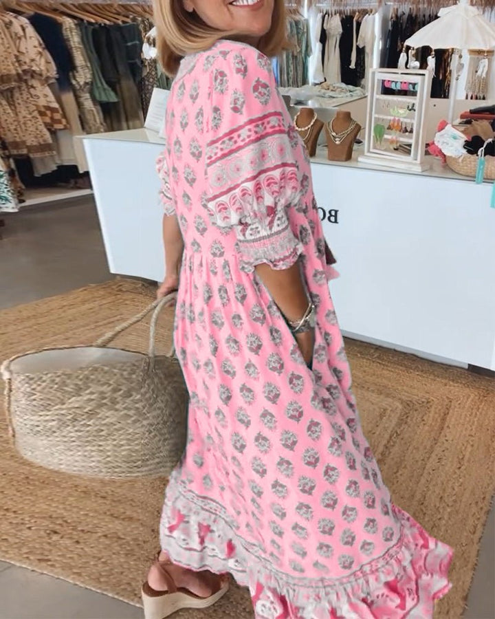MANA | MIDI-KLEID MIT FLORALEN MUSTERN UND V-AUSSCHNITT