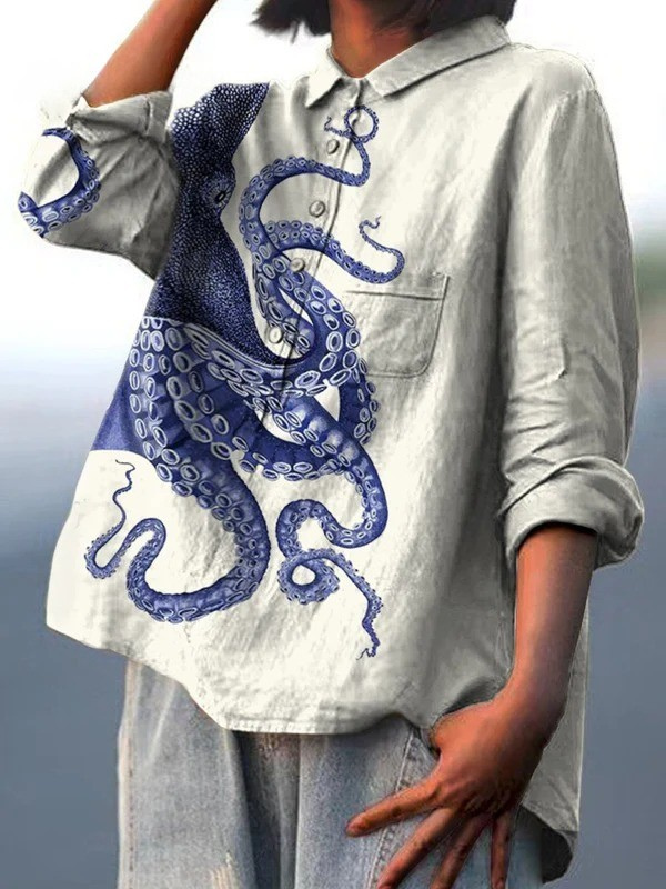 Lotte | Legeres T-Shirt mit Oktopus-Tentakelkunst