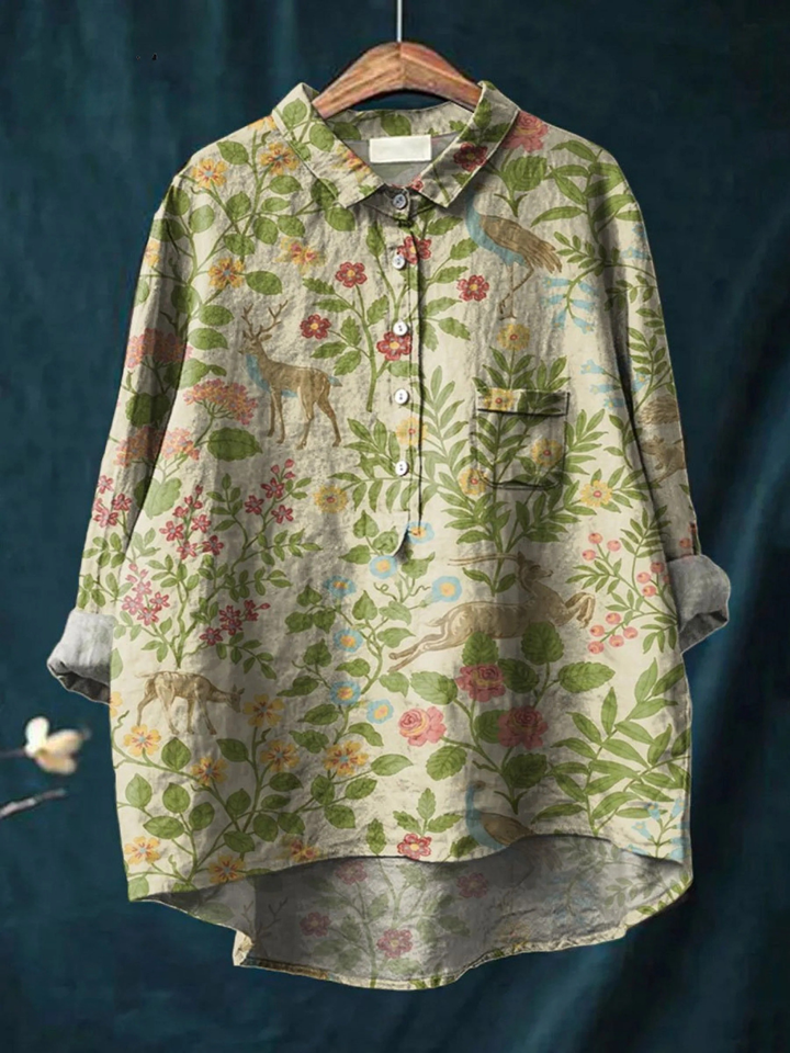 Lotte | Legeres T-Shirt mit Vintage-Blumen- und Tierprint