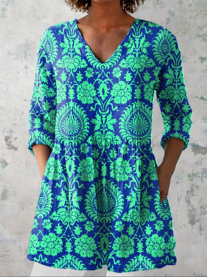 Kornelia | Lange Bluse mit V-Ausschnitt