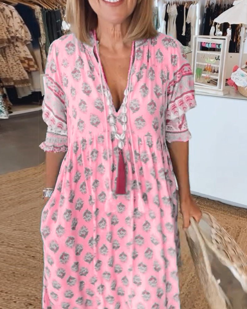 MANA | MIDI-KLEID MIT FLORALEN MUSTERN UND V-AUSSCHNITT