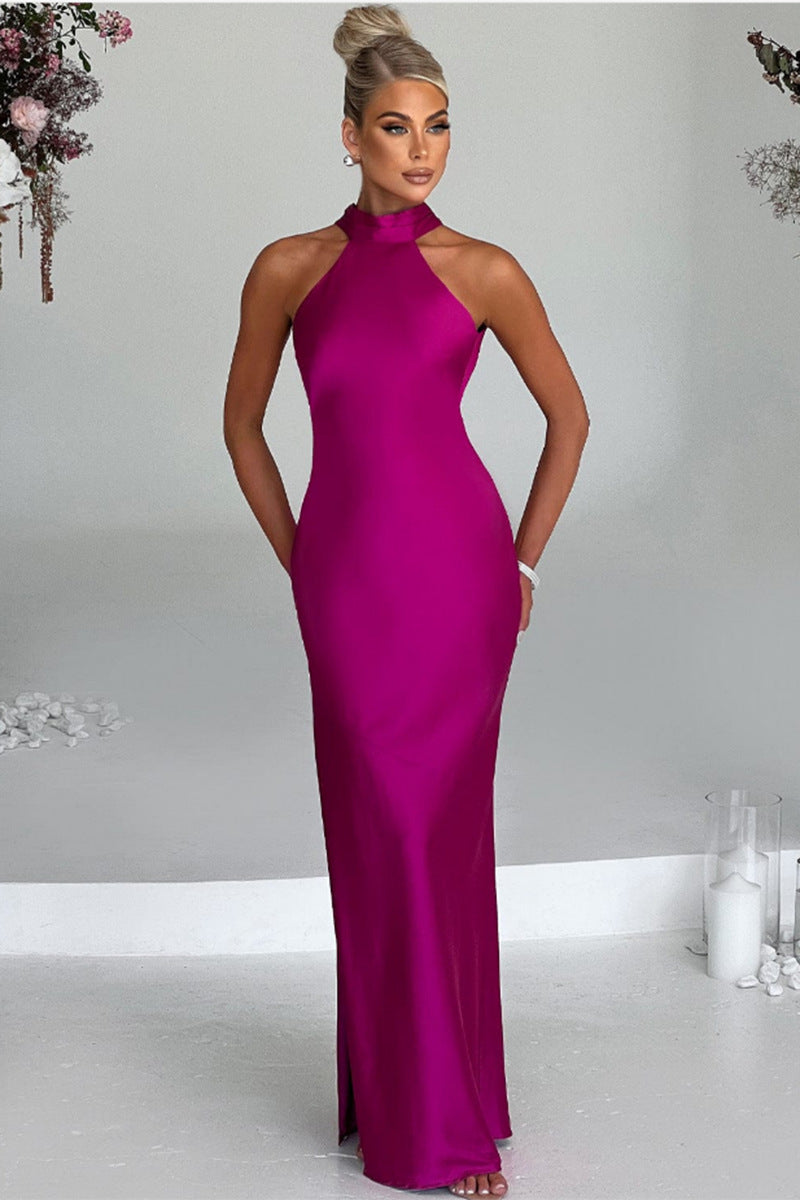 ZEYNEP | Elegantes Satin Maxikleid mit Halter-Ausschnitt
