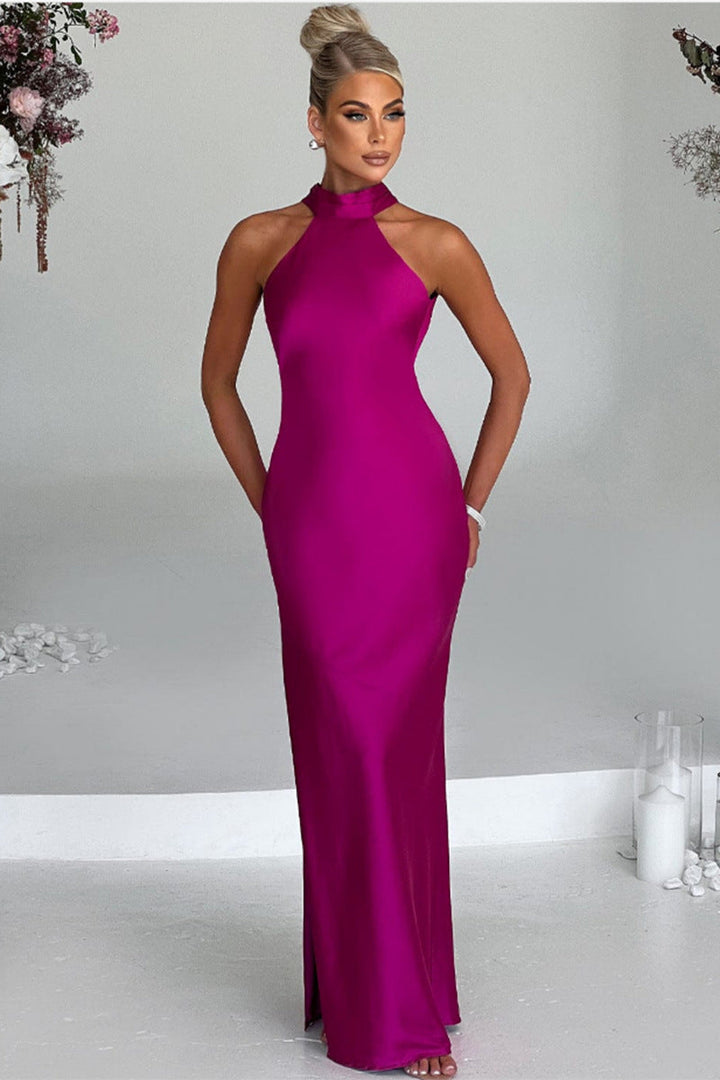 ZEYNEP | Elegantes Satin Maxikleid mit Halter-Ausschnitt