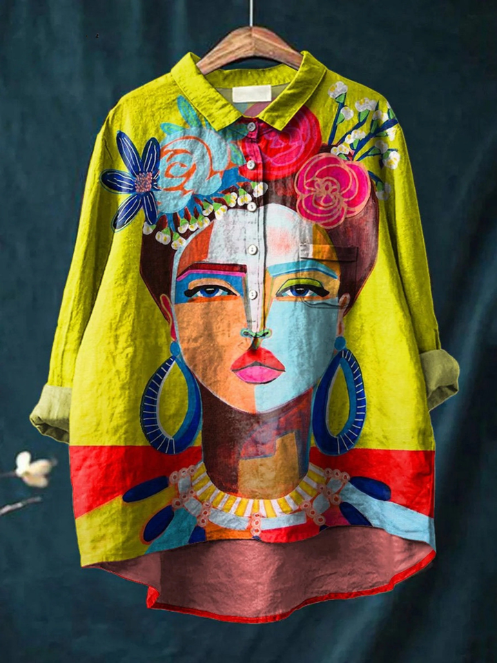 Martha | Legeres T-Shirt mit Frida-Porträt in Ölprint