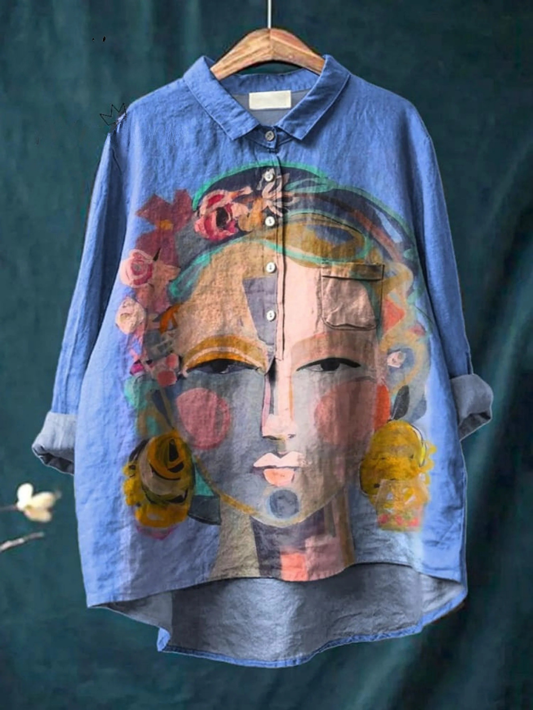 Martha | Legeres T-Shirt mit Frida-Porträt in Ölprint