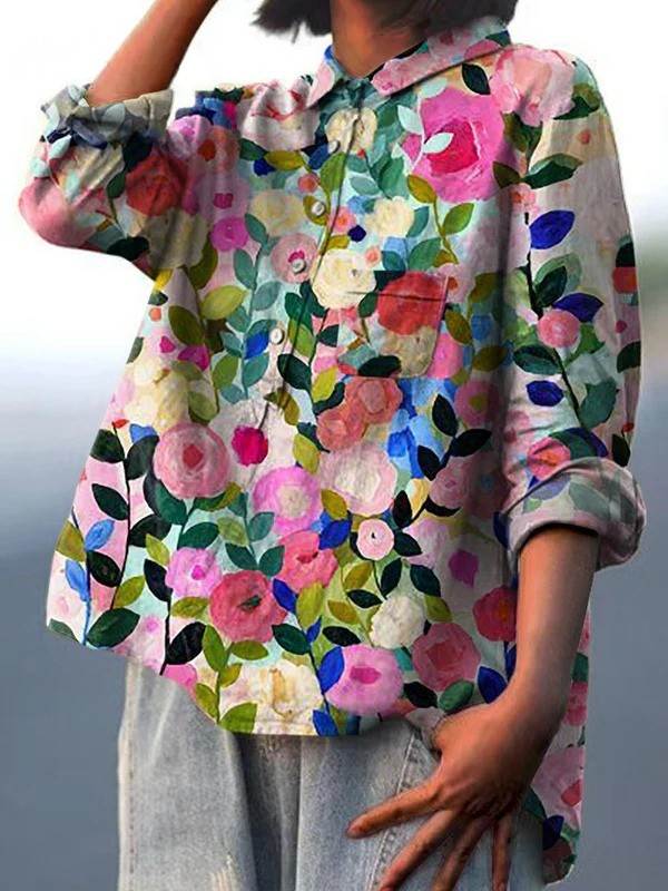 Rose | Legere Damenbluse mit farbenfrohem Frühlings-Blumenprint