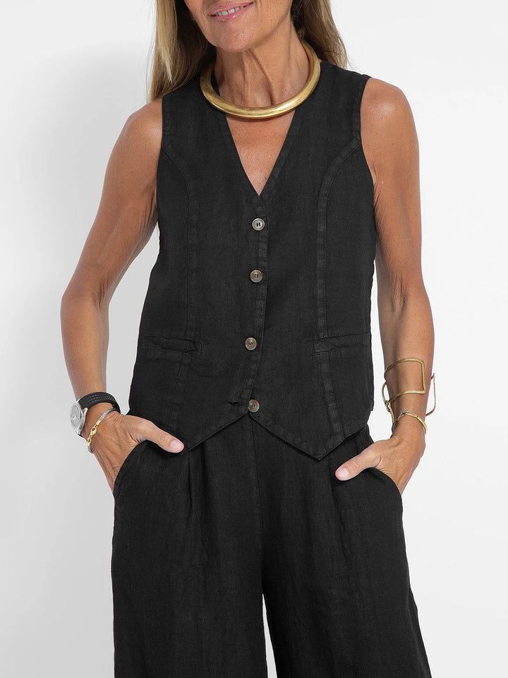 Aira - Ensemble Gilet mit Knöpfen & Weite Hose