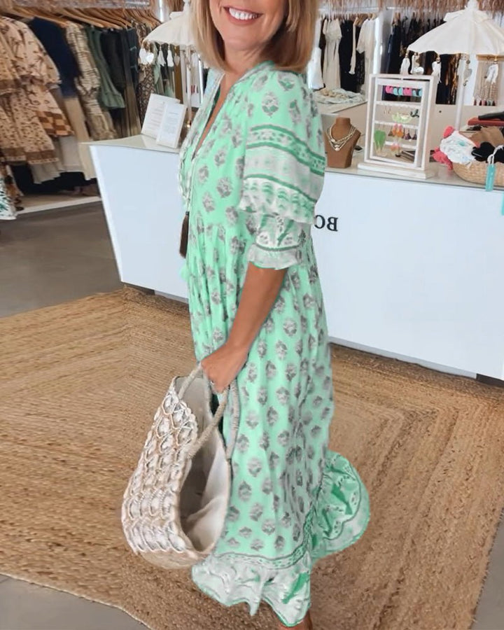 MANA | MIDI-KLEID MIT FLORALEN MUSTERN UND V-AUSSCHNITT