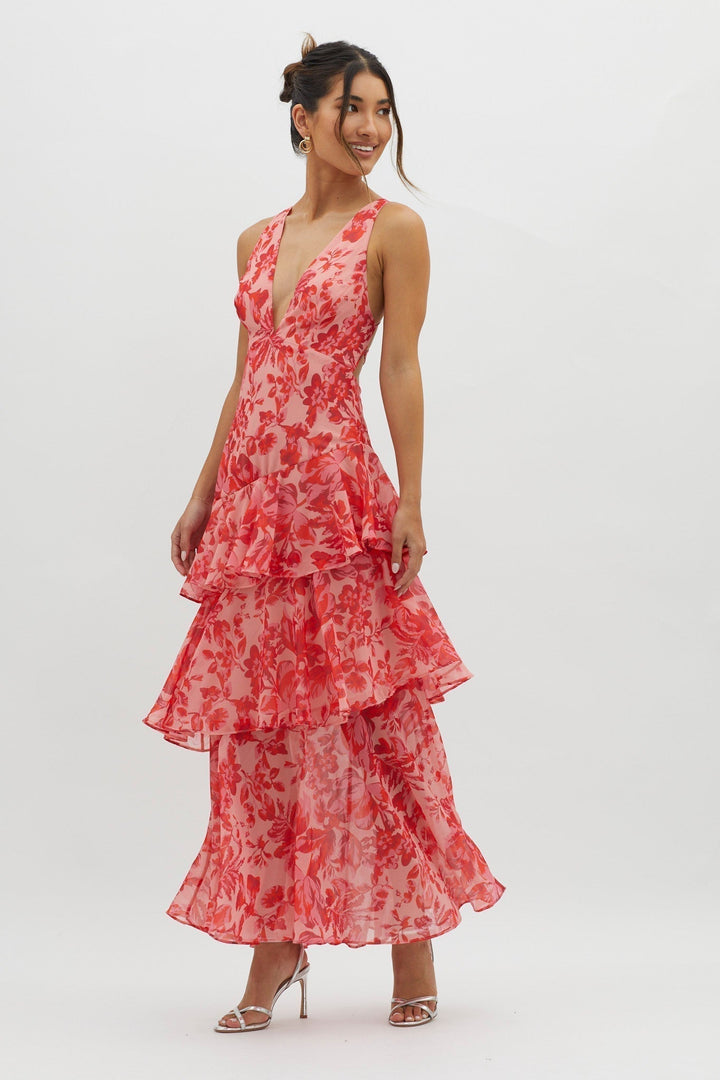 LISA | Florales Volant Maxikleid für die Sommerhochzeit