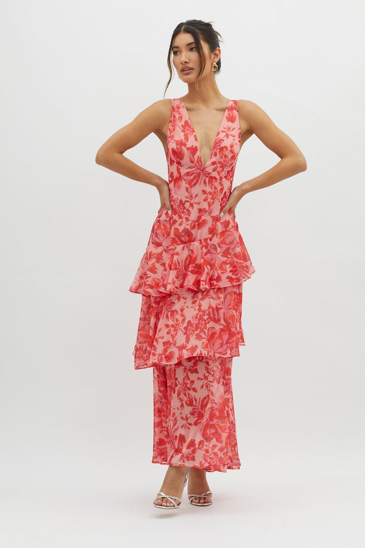 LISA | Florales Volant Maxikleid für die Sommerhochzeit