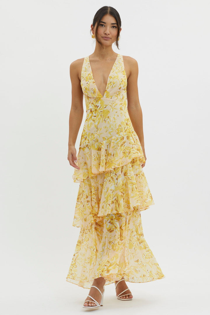 LISA | Florales Volant Maxikleid für die Sommerhochzeit