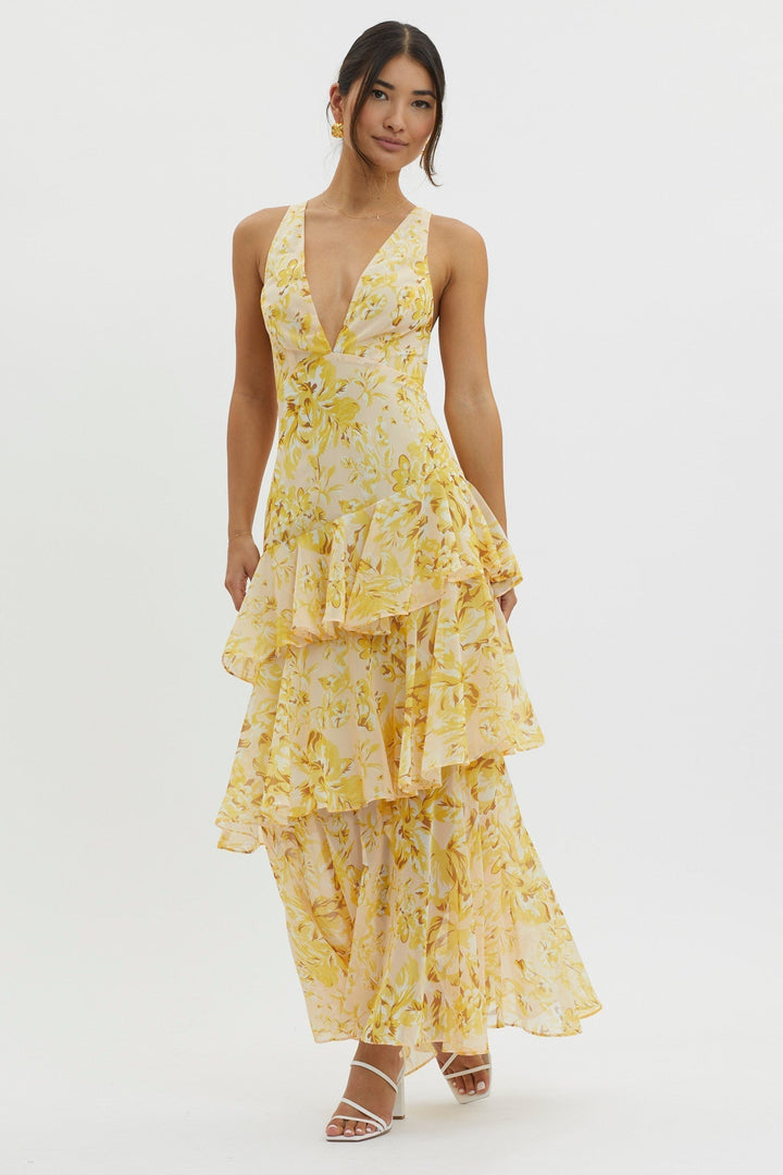 LISA | Florales Volant Maxikleid für die Sommerhochzeit