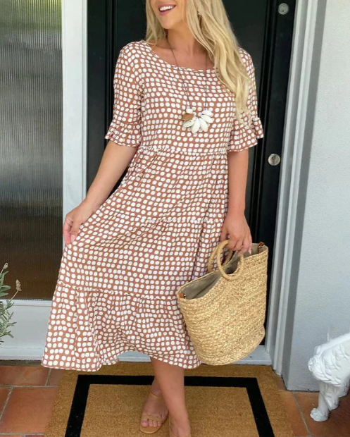 ZORA | MIDI-KLEID MIT KURZEN ÄRMELN IN SAND