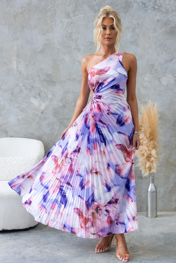 ELLA | One-Shoulder Plissee Midikleid für Hochzeitsgäste