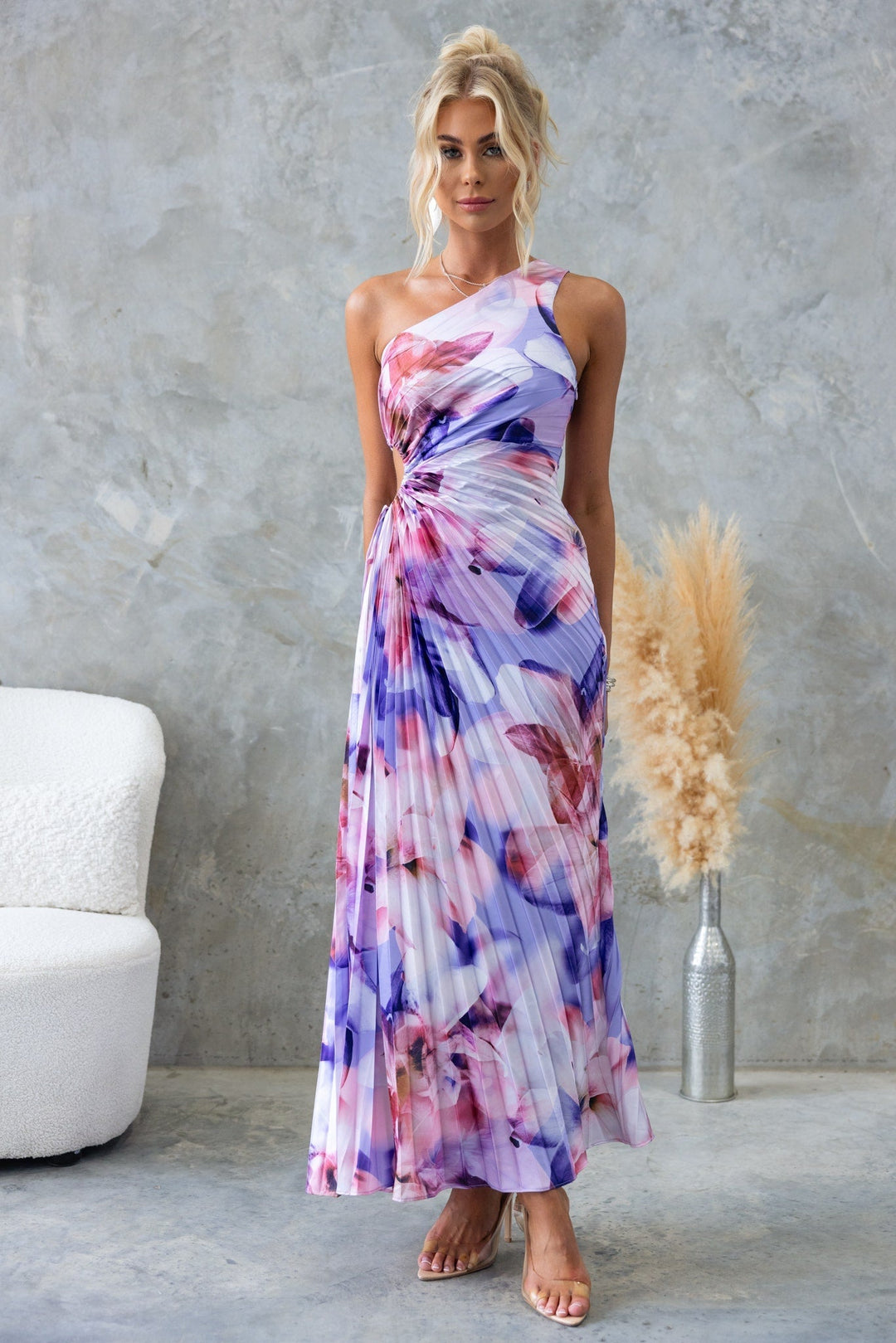 ELLA | One-Shoulder Plissee Midikleid für Hochzeitsgäste