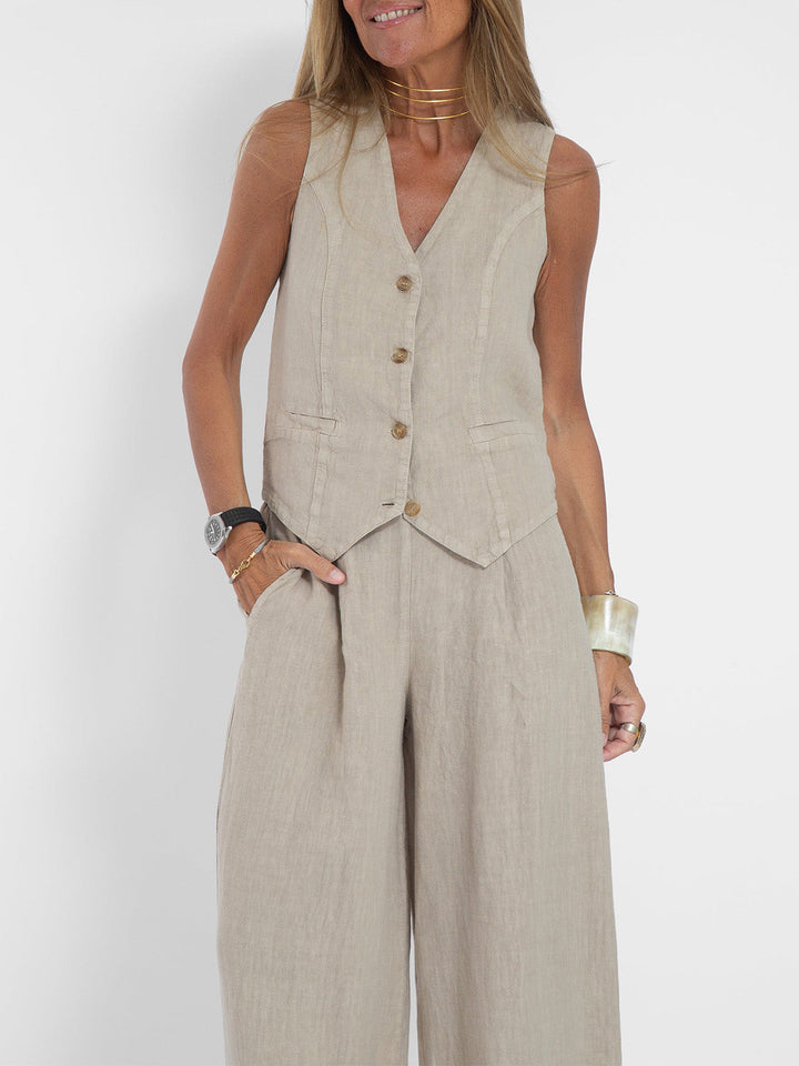 Aira - Ensemble Gilet mit Knöpfen & Weite Hose