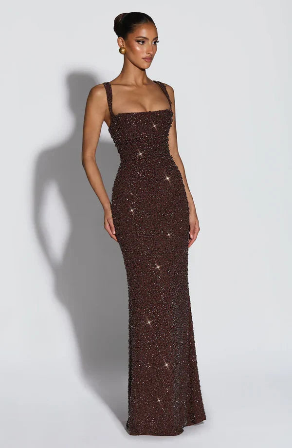 ROSALIND | Glamouröses Maxikleid mit Eckigem Ausschnitt