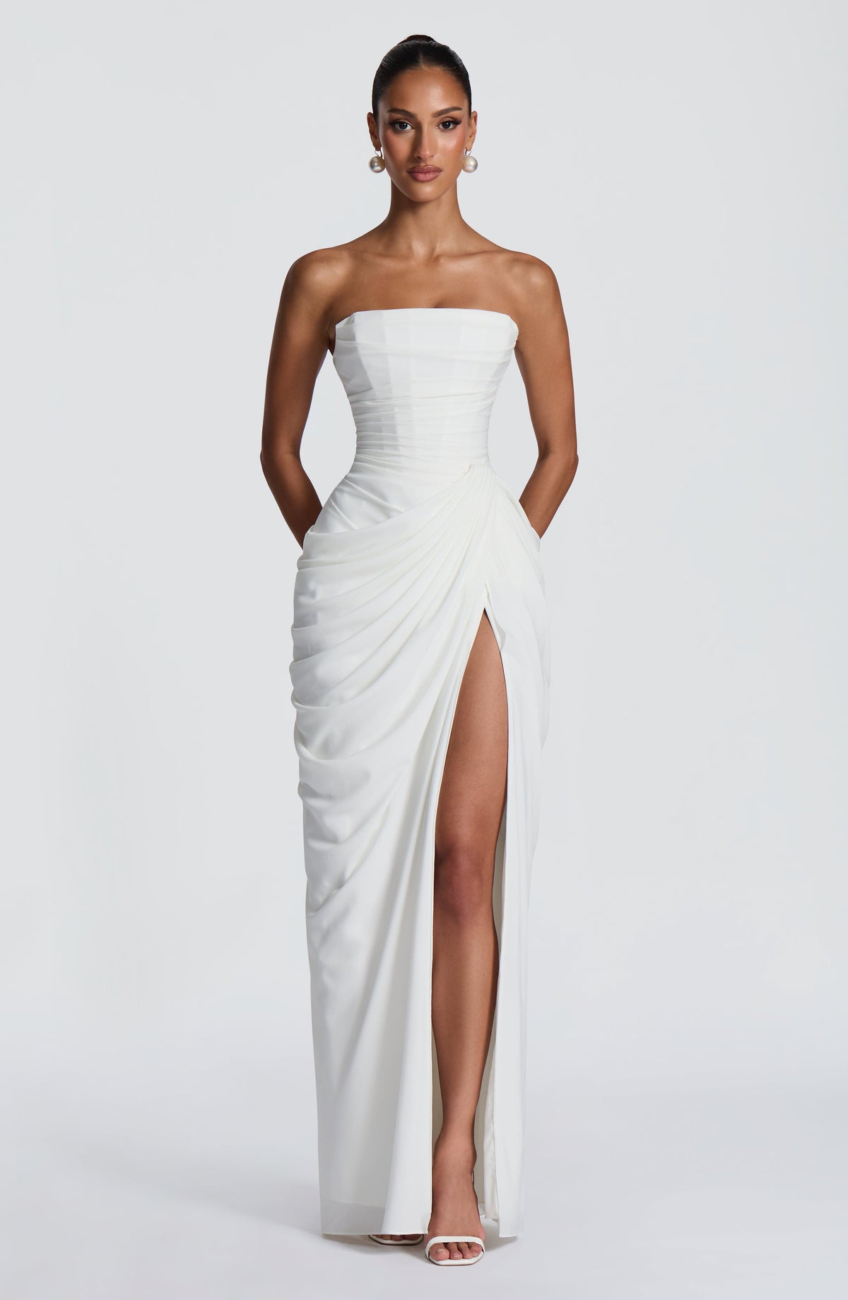 HANNAH | Drapiertes Maxikleid mit Schlitz für Hochzeitsgäste