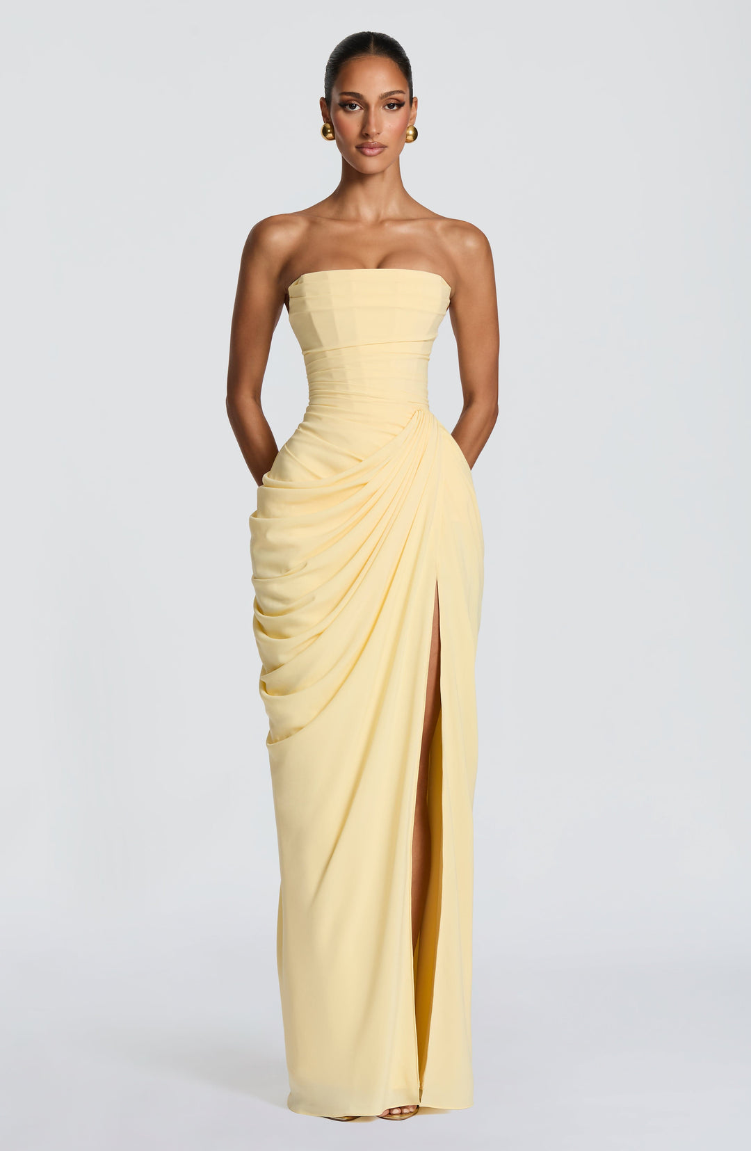 HANNAH | Drapiertes Maxikleid mit Schlitz für Hochzeitsgäste