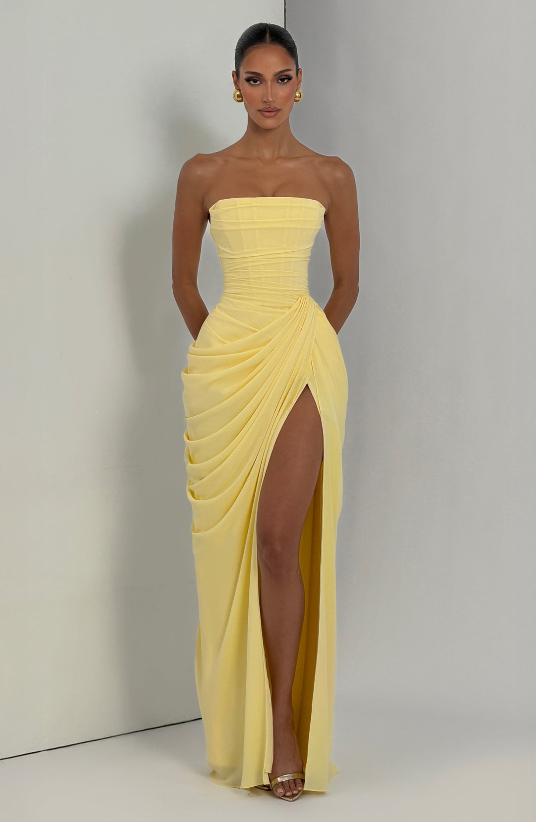 HANNAH | Drapiertes Maxikleid mit Schlitz für Hochzeitsgäste