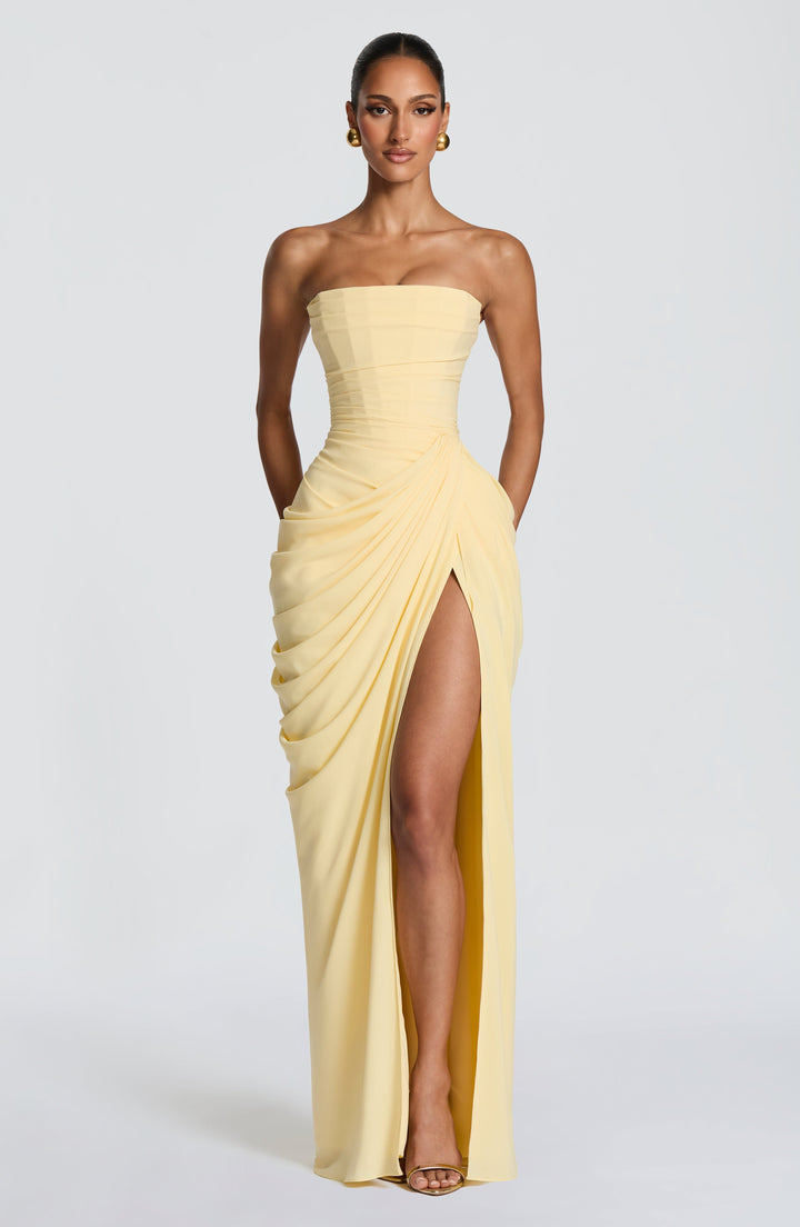 HANNAH | Drapiertes Maxikleid mit Schlitz für Hochzeitsgäste