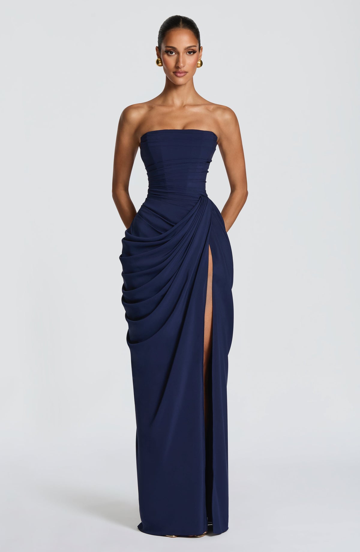 HANNAH | Drapiertes Maxikleid mit Schlitz für Hochzeitsgäste