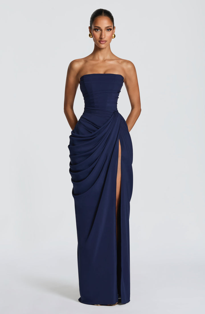 HANNAH | Drapiertes Maxikleid mit Schlitz für Hochzeitsgäste