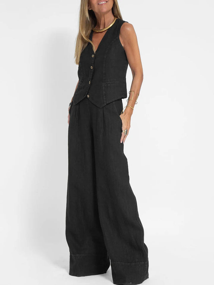 Aira - Ensemble Gilet mit Knöpfen & Weite Hose
