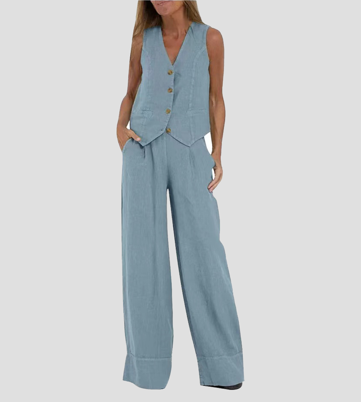 Aira - Ensemble Gilet mit Knöpfen & Weite Hose