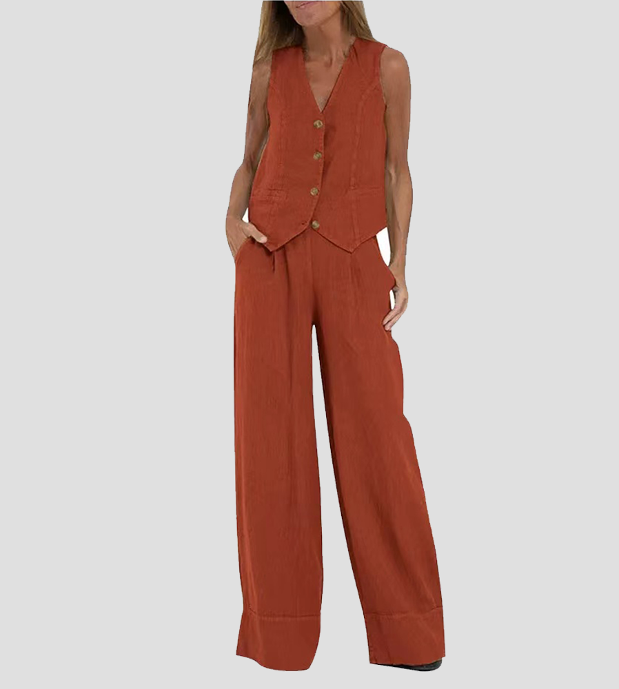 Aira - Ensemble Gilet mit Knöpfen & Weite Hose