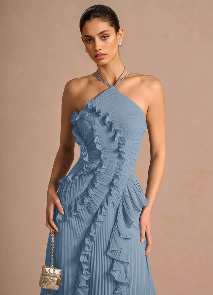 LIYANA | Elegantes Rüschen Maxikleid für Hochzeitsgäste
