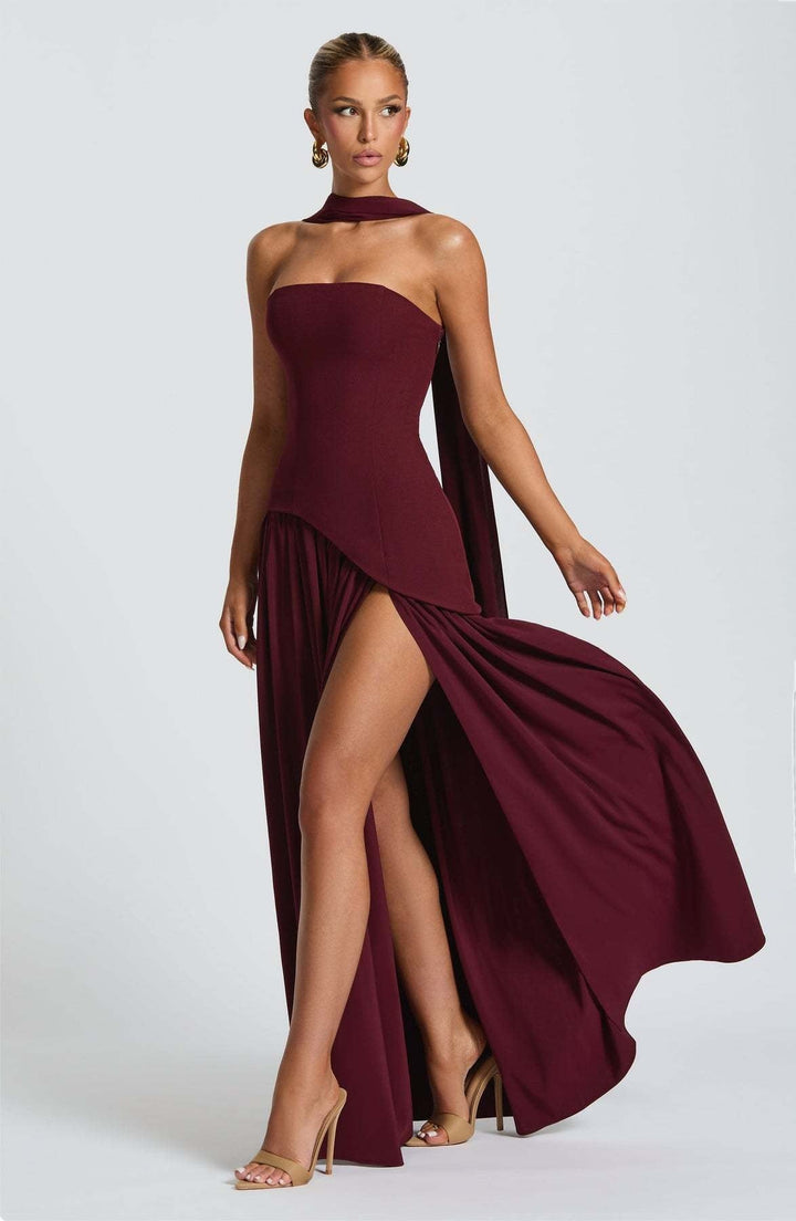 LINA | Trägerloses Maxikleid mit Schlitz für Hochzeitsgäste