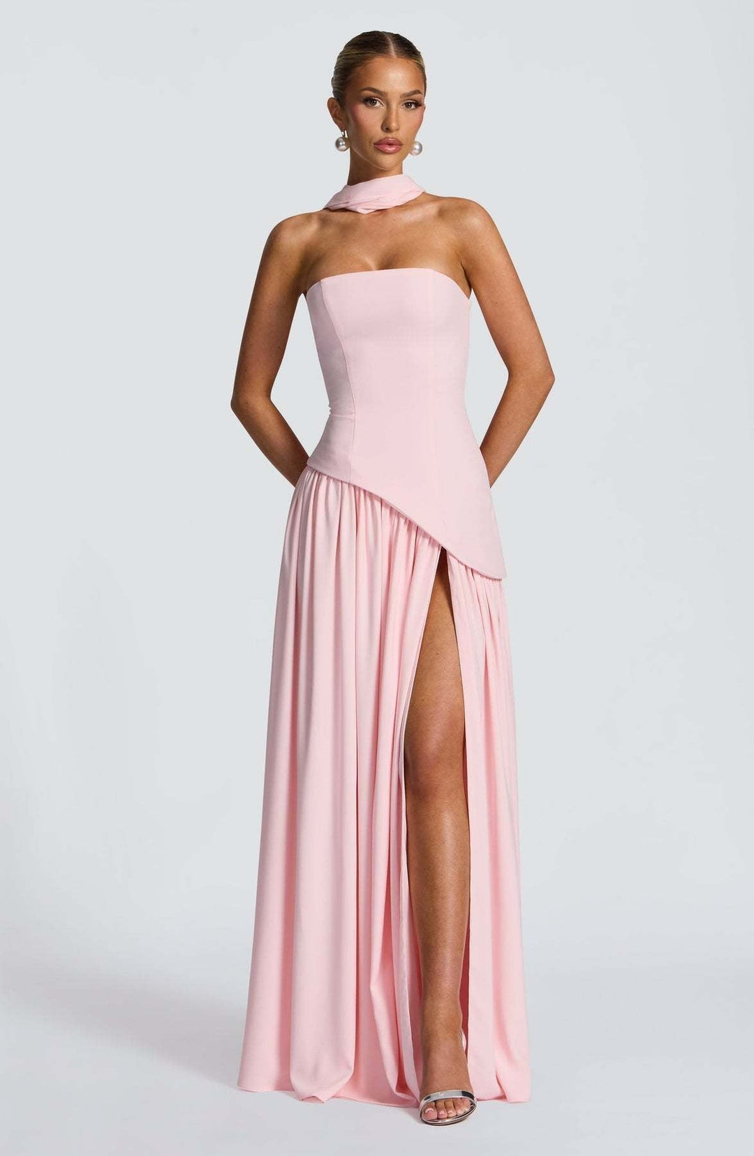 LINA | Trägerloses Maxikleid mit Schlitz für Hochzeitsgäste