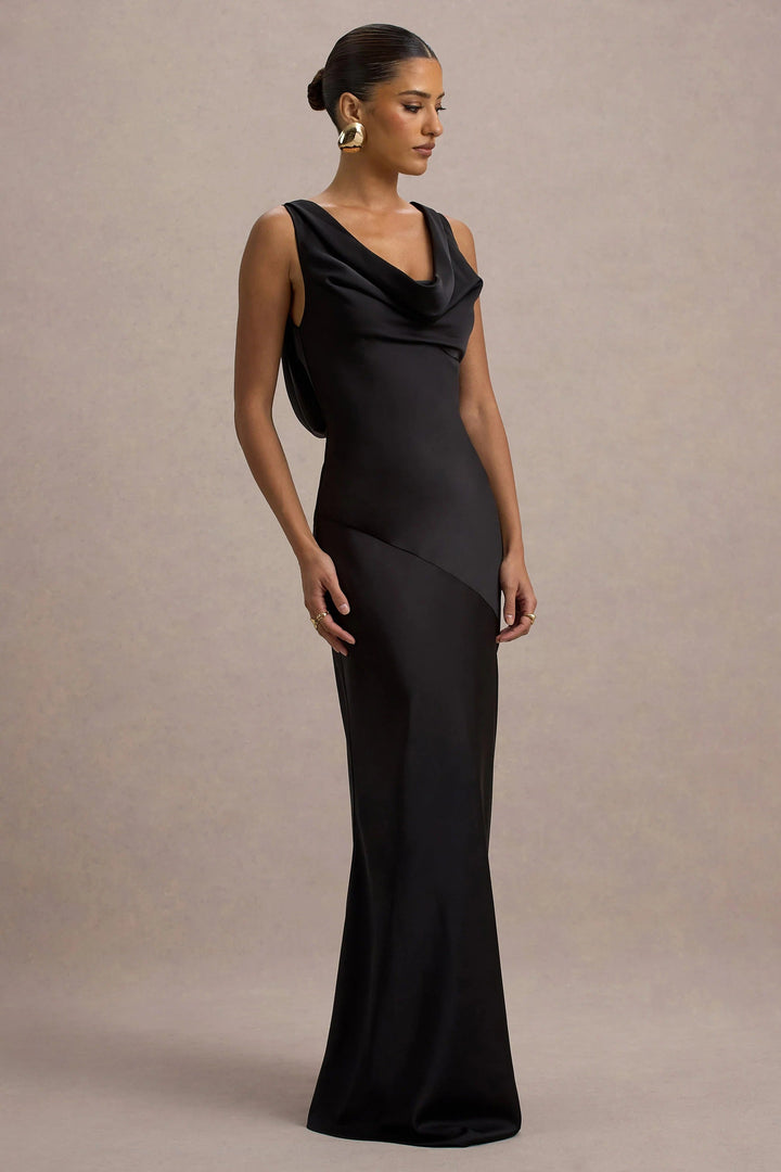 LENA | Minimalistisches Maxikleid mit Drapiertem Ausschnitt