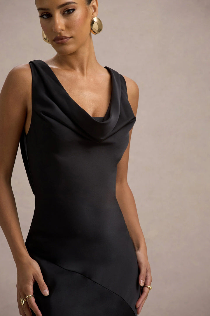 LENA | Minimalistisches Maxikleid mit Drapiertem Ausschnitt