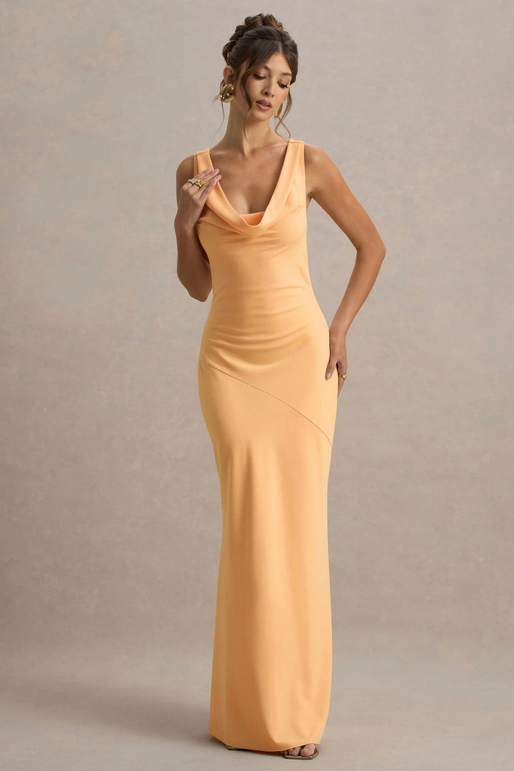 LENA | Minimalistisches Maxikleid mit Drapiertem Ausschnitt