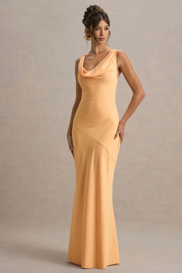 LENA | Minimalistisches Maxikleid mit Drapiertem Ausschnitt